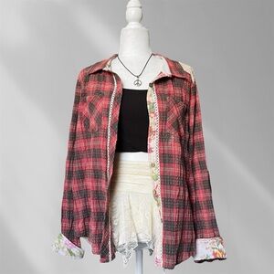 Y2k Miss Me Cottagecore Fairy Boho Beach Summer Lace Crochet Plaid Flannel Large